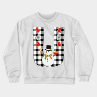 BW Buffalo Checks Pattern Monogram U | Snowman Crewneck Sweatshirt